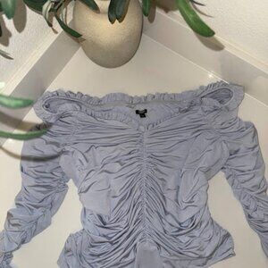 Light Blue Off-The-Shoulder Ruched Bodysuit – Express Body Contour, XL